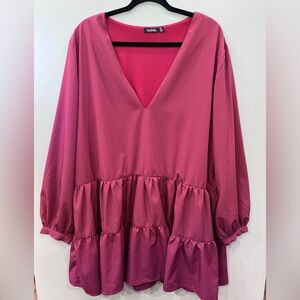 Boohoo Fuchsia V-Neck Dress